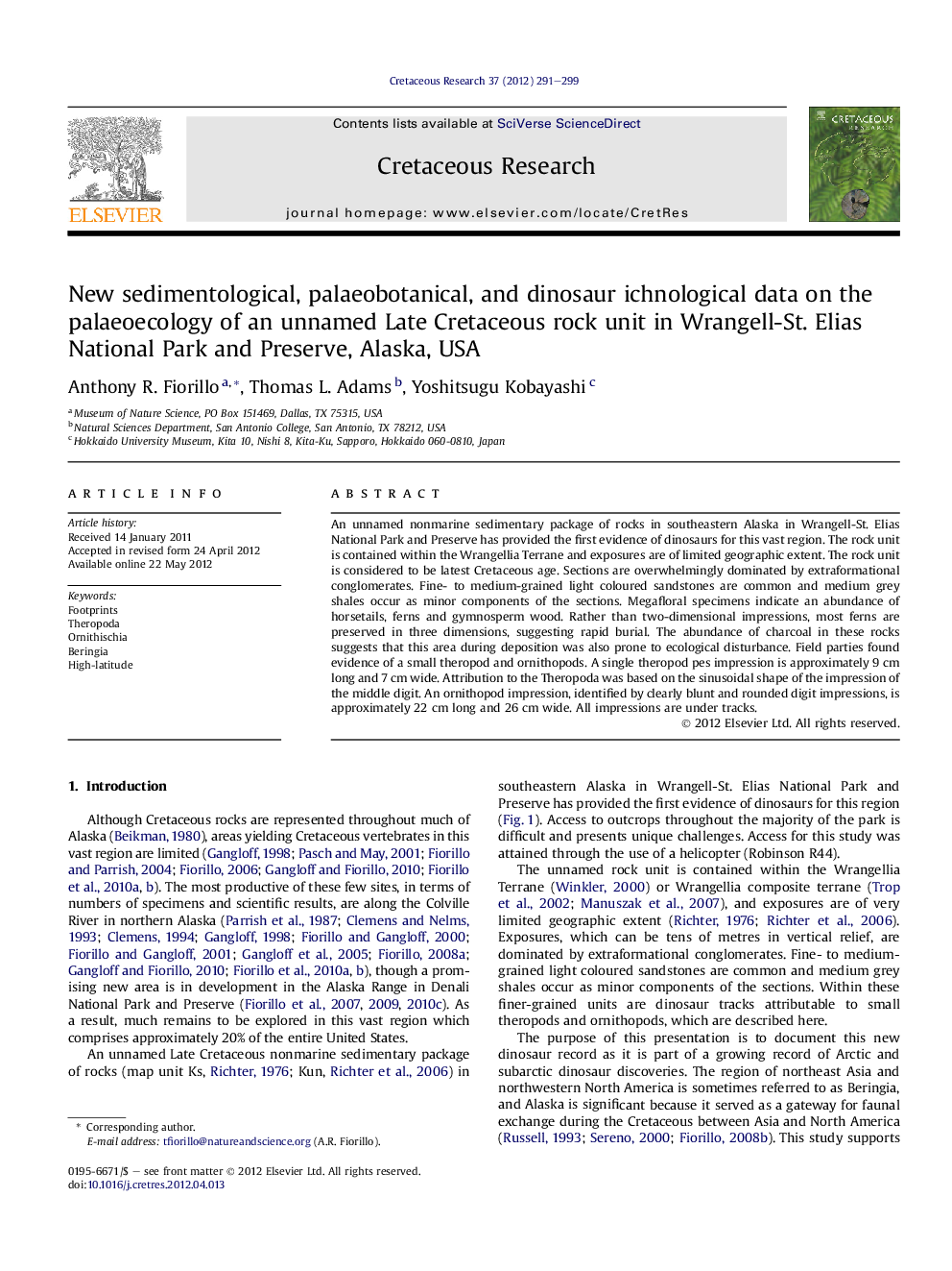 New sedimentological, palaeobotanical, and dinosaur ichnological data on the palaeoecology of an unnamed Late Cretaceous rock unit in Wrangell-St. Elias National Park and Preserve, Alaska, USA