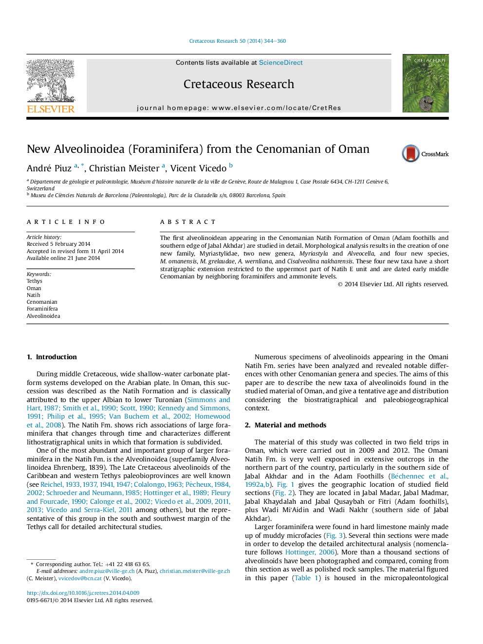 New Alveolinoidea (Foraminifera) from the Cenomanian of Oman