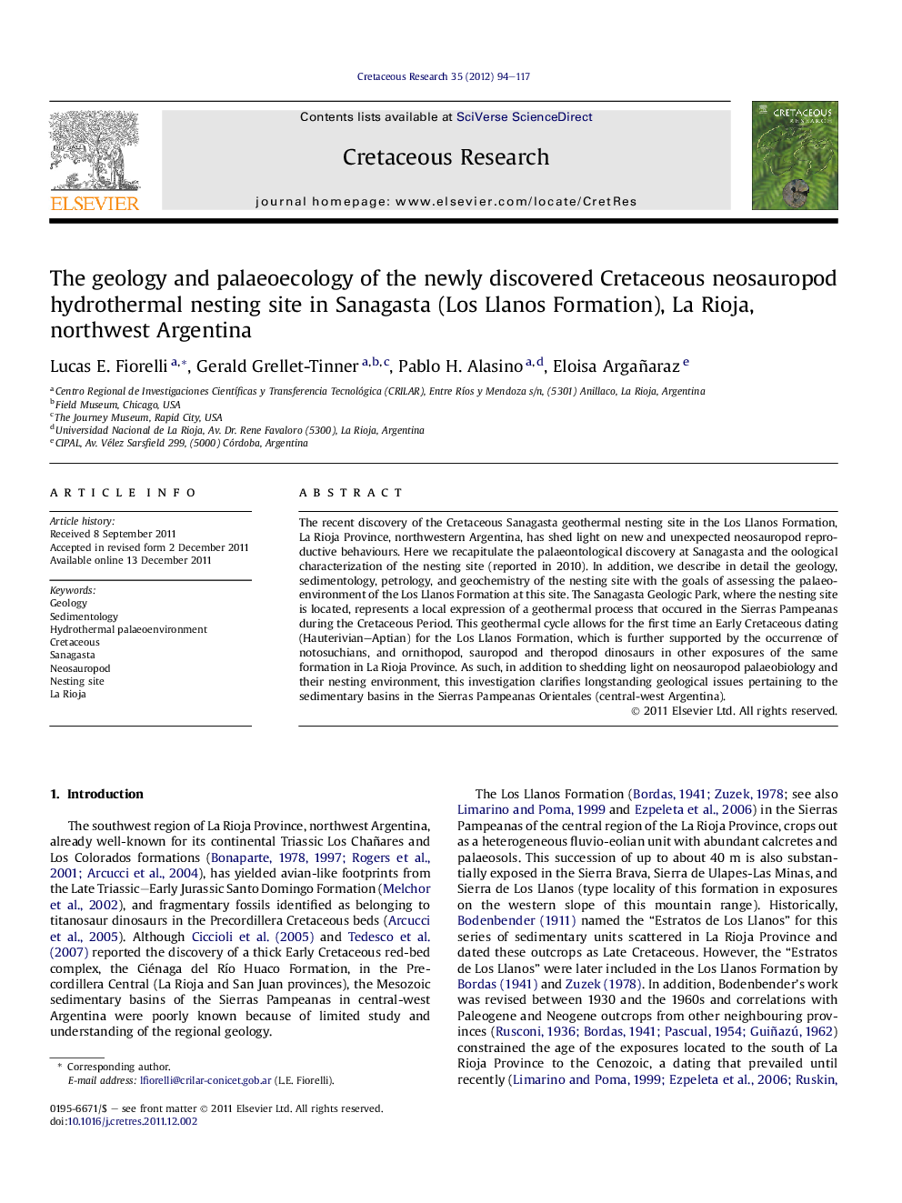 The geology and palaeoecology of the newly discovered Cretaceous neosauropod hydrothermal nesting site in Sanagasta (Los Llanos Formation), La Rioja, northwest Argentina