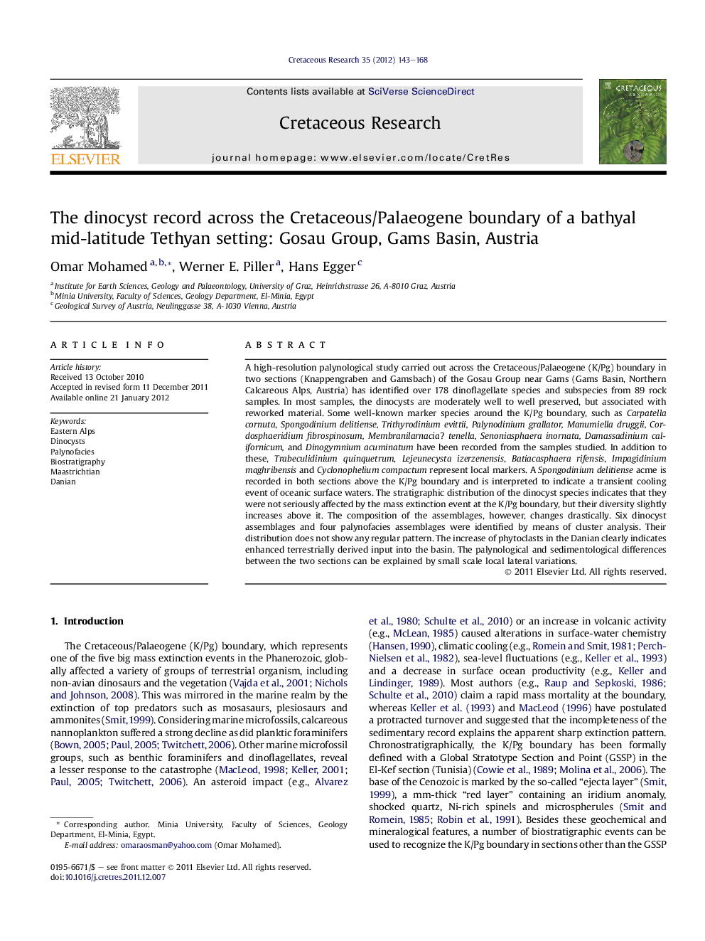 The dinocyst record across the Cretaceous/Palaeogene boundary of a bathyal mid-latitude Tethyan setting: Gosau Group, Gams Basin, Austria