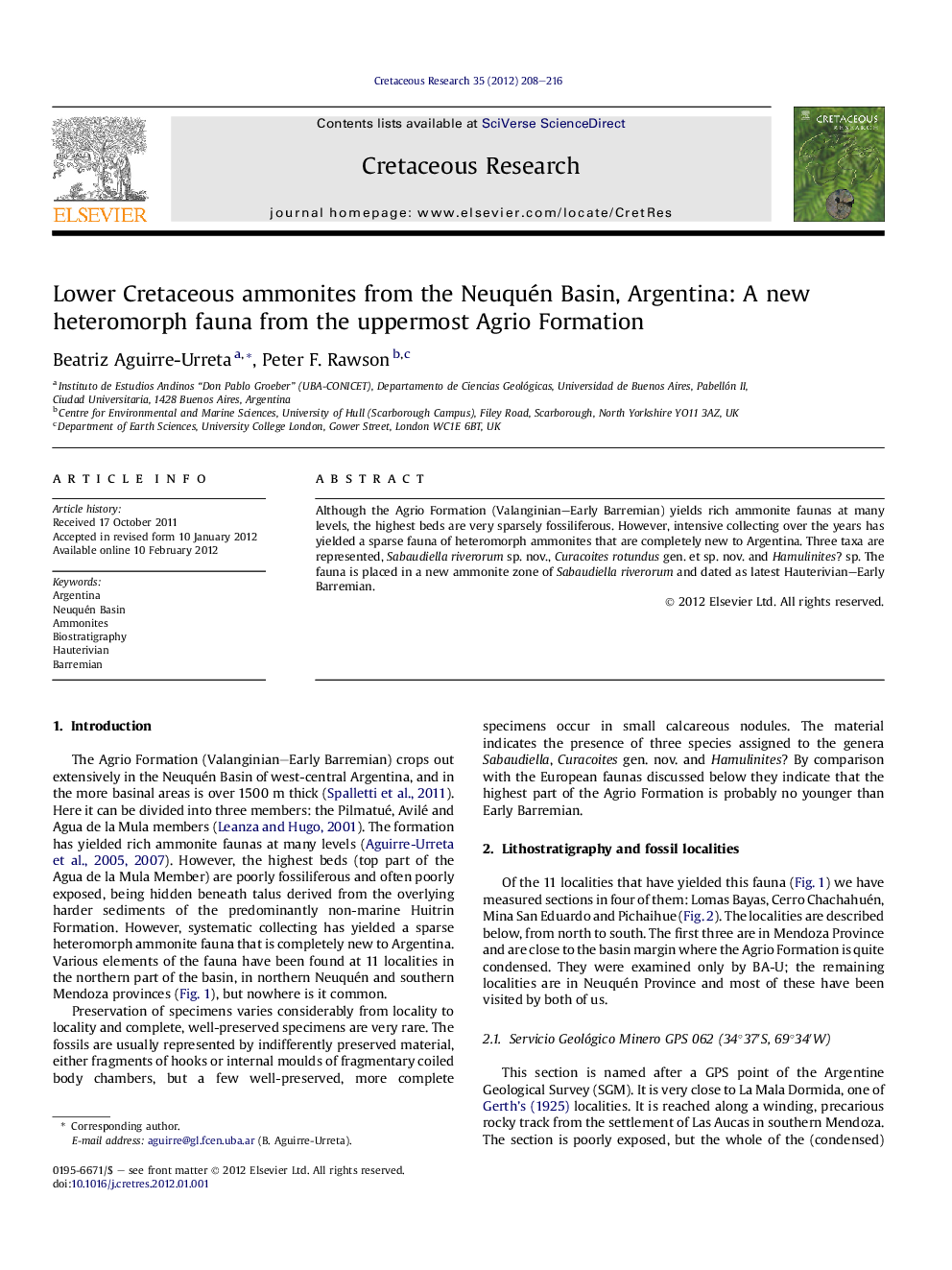 Lower Cretaceous ammonites from the Neuquén Basin, Argentina: A new heteromorph fauna from the uppermost Agrio Formation