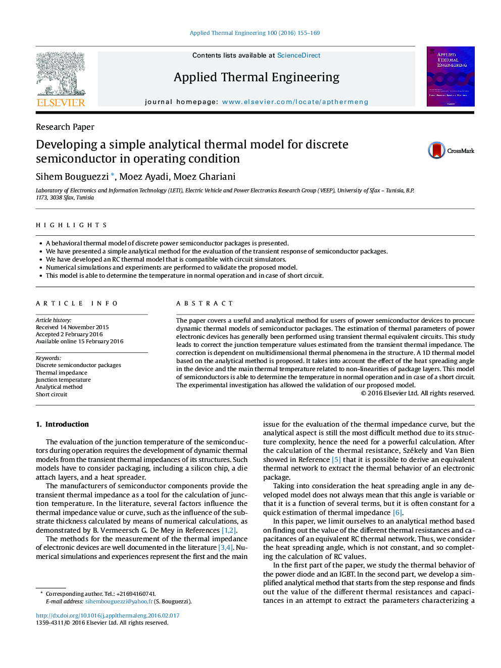 Developing a simple analytical thermal model for discrete semiconductor in operating condition