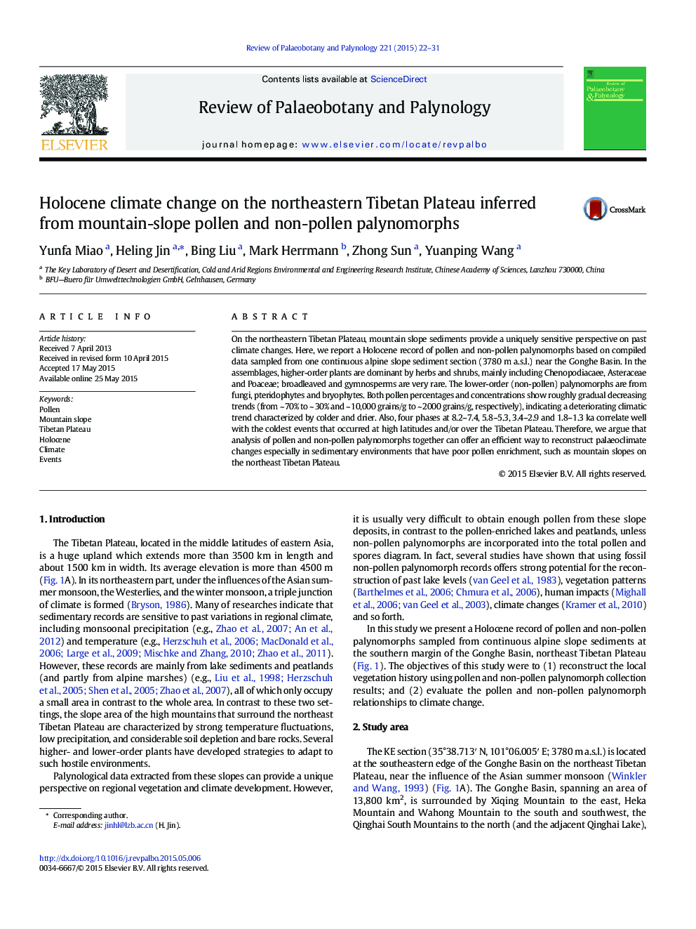 Holocene climate change on the northeastern Tibetan Plateau inferred from mountain-slope pollen and non-pollen palynomorphs