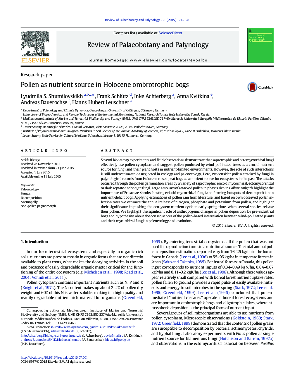 Pollen as nutrient source in Holocene ombrotrophic bogs