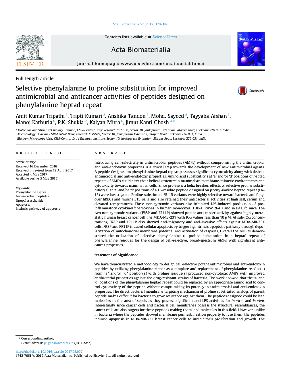 مقاله کامل مقاله فنیل آلانین انتخابی به جایگزینی پرولین برای بهبود فعالیت ضد میکروبی و ضد سرطانی پپتیدهای طراحی شده در تکرار فنیل آلانین هپاتاد