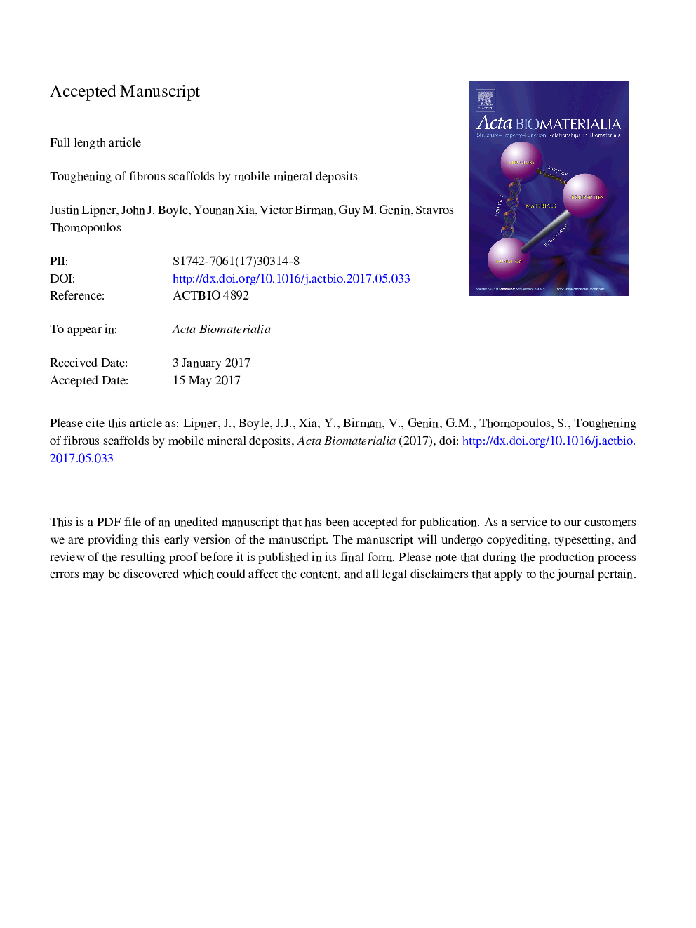 Toughening of fibrous scaffolds by mobile mineral deposits