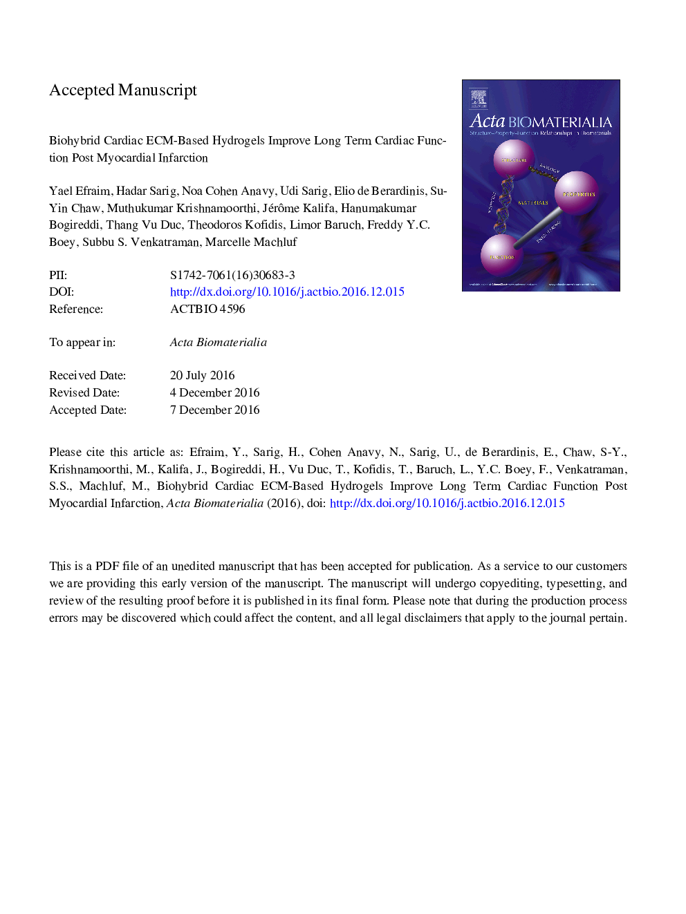 Biohybrid cardiac ECM-based hydrogels improve long term cardiac function post myocardial infarction