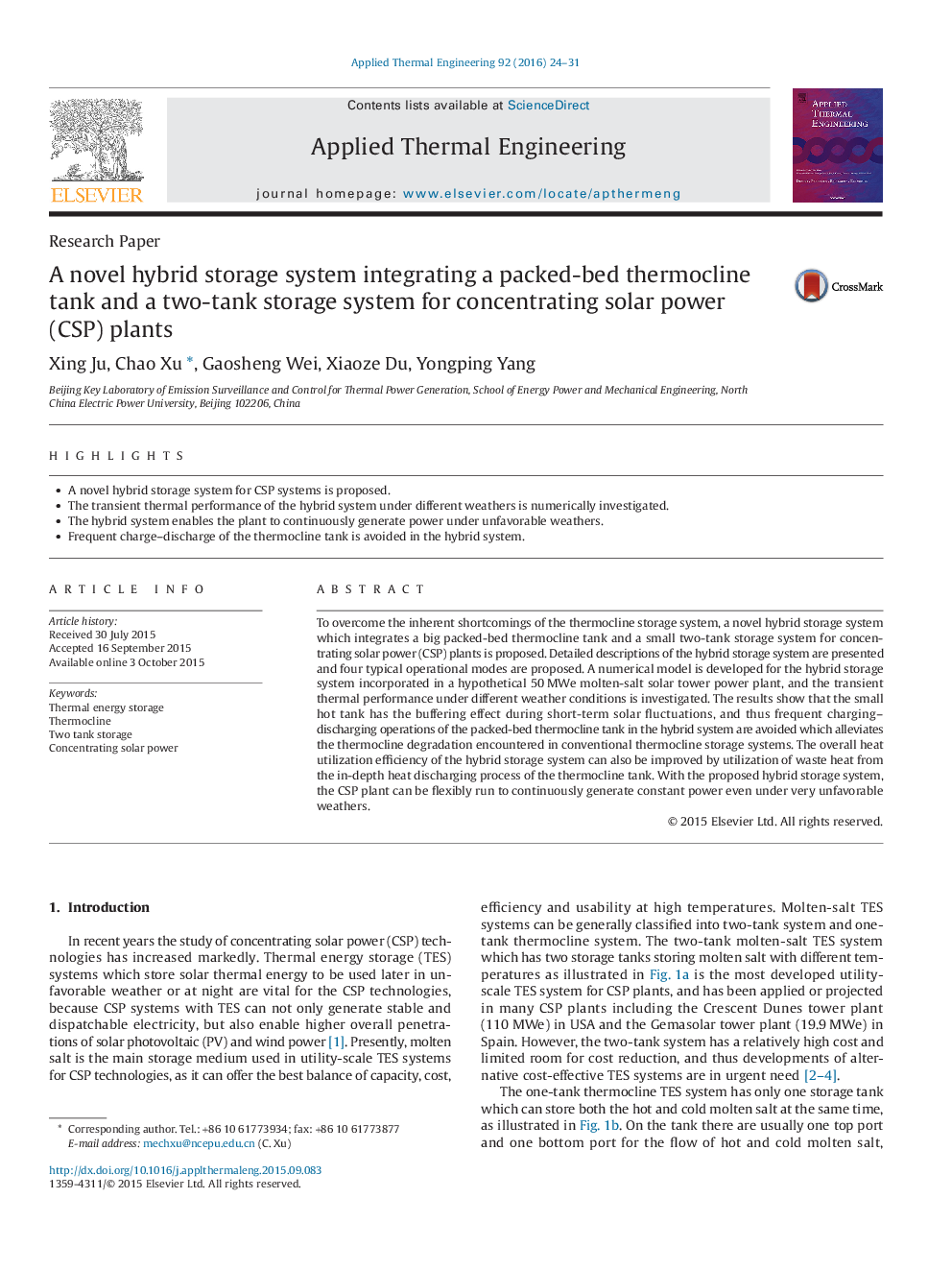 A novel hybrid storage system integrating a packed-bed thermocline tank and a two-tank storage system for concentrating solar power (CSP) plants