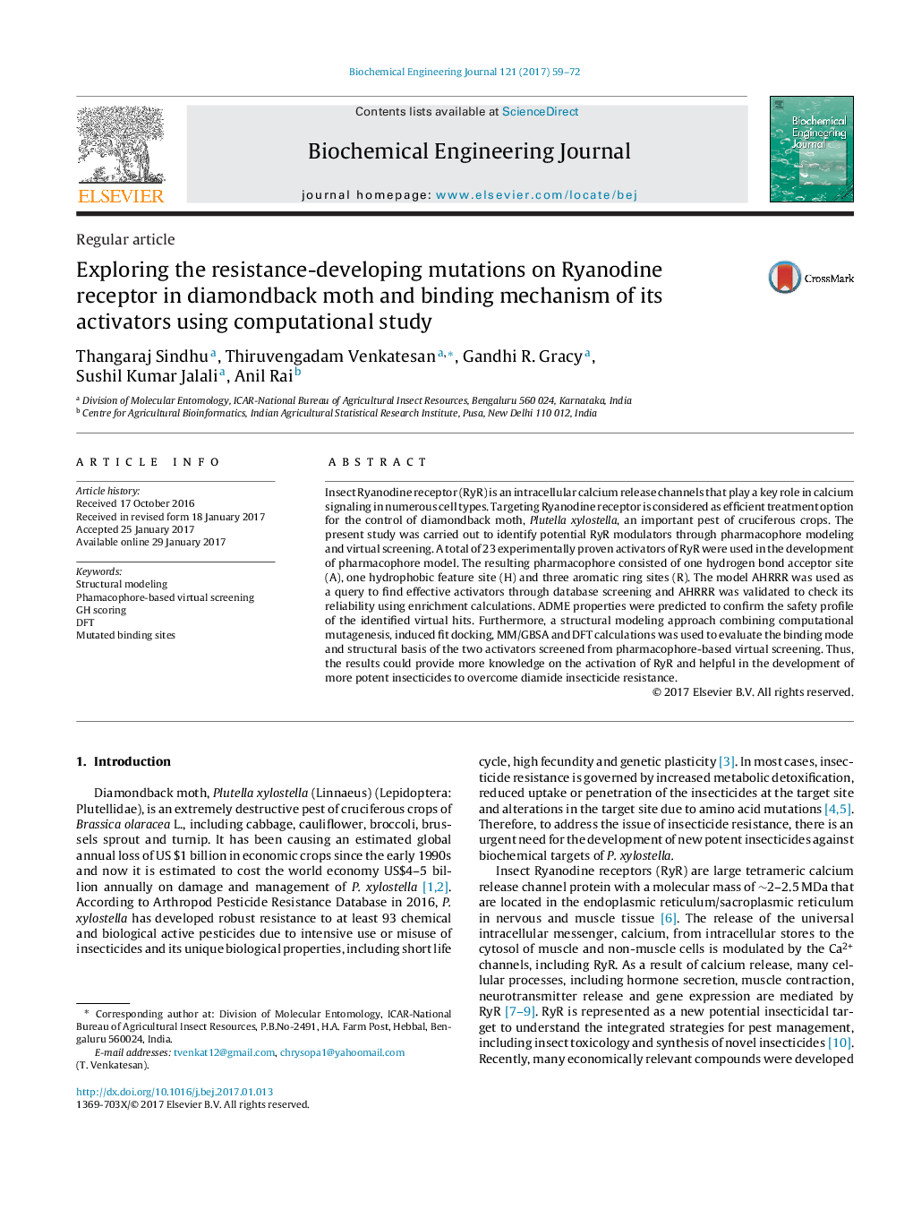 Regular articleExploring the resistance-developing mutations on Ryanodine receptor in diamondback moth and binding mechanism of its activators using computational study