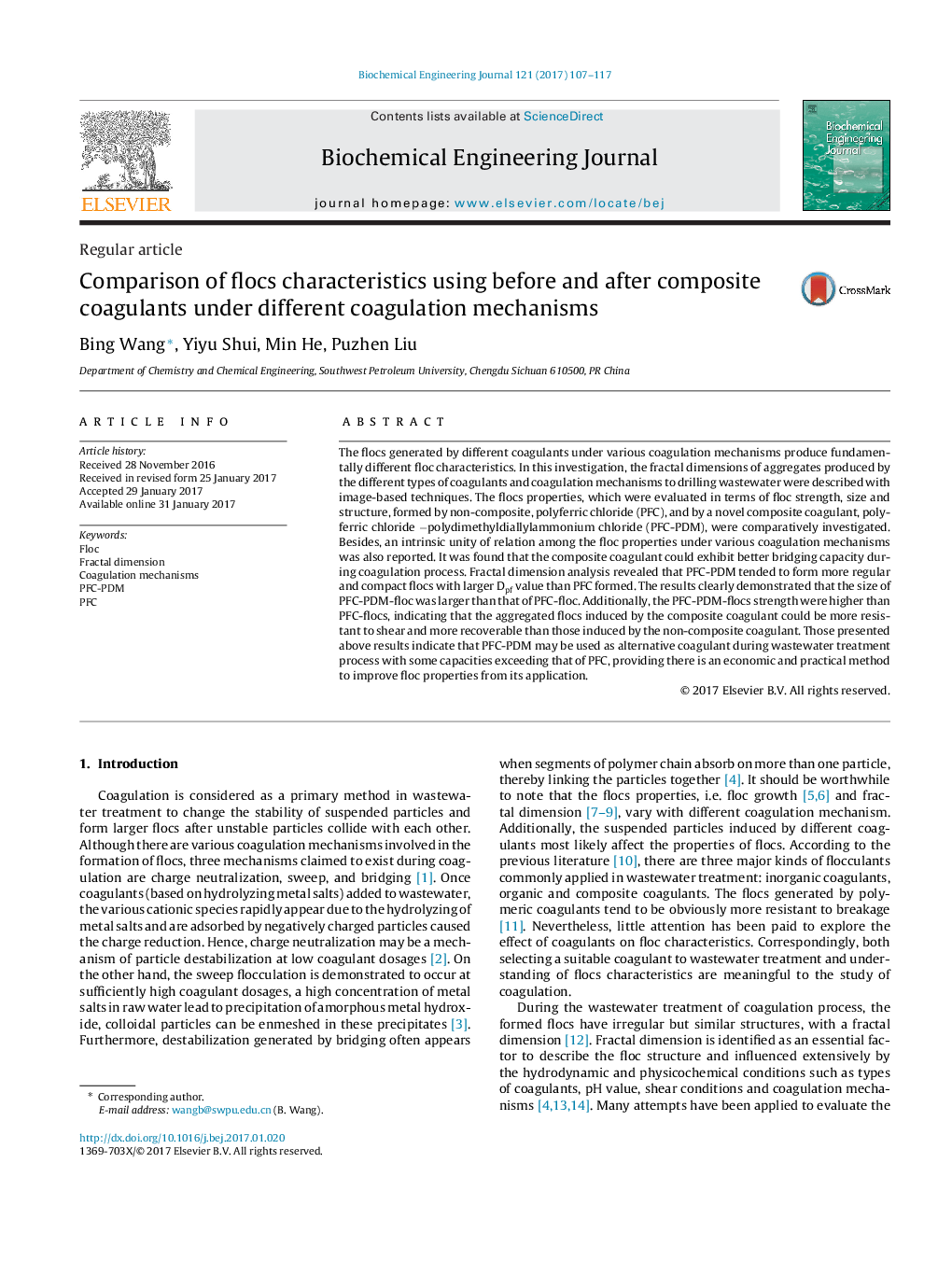 Regular articleComparison of flocs characteristics using before and after composite coagulants under different coagulation mechanisms