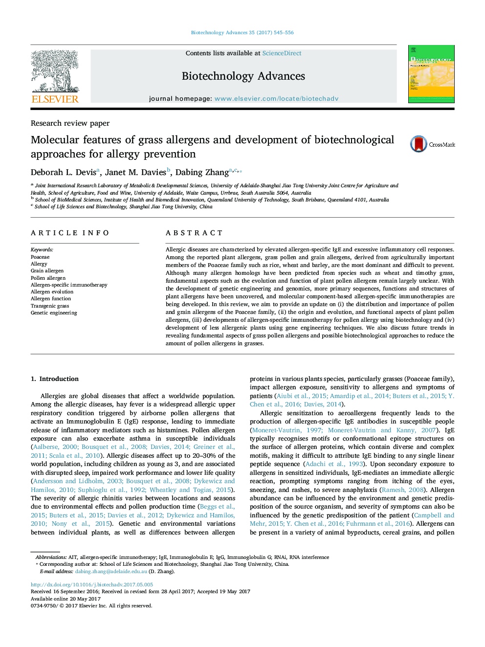 Molecular features of grass allergens and development of biotechnological approaches for allergy prevention