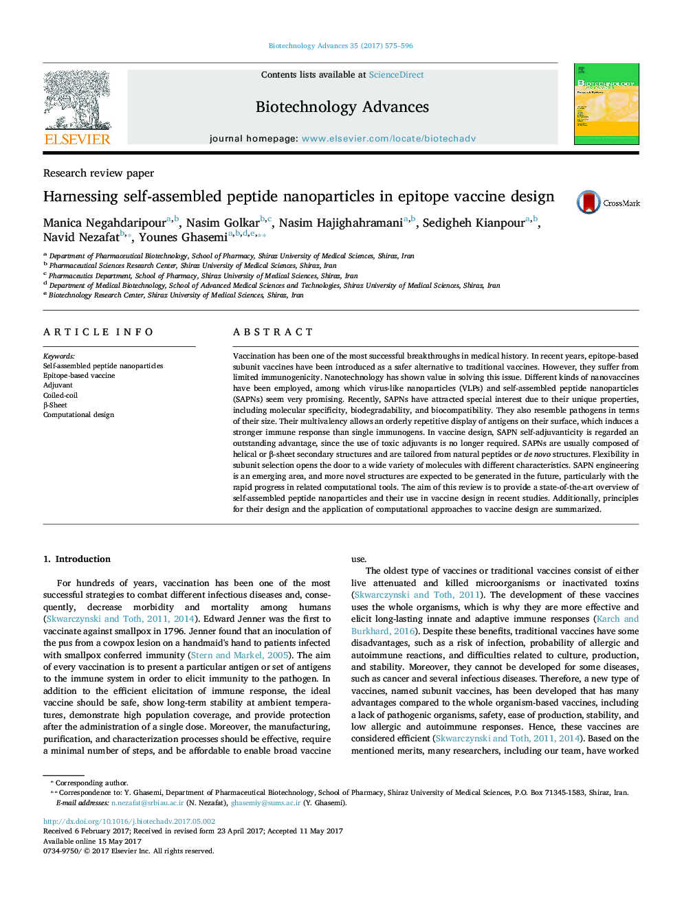 Research review paperHarnessing self-assembled peptide nanoparticles in epitope vaccine design