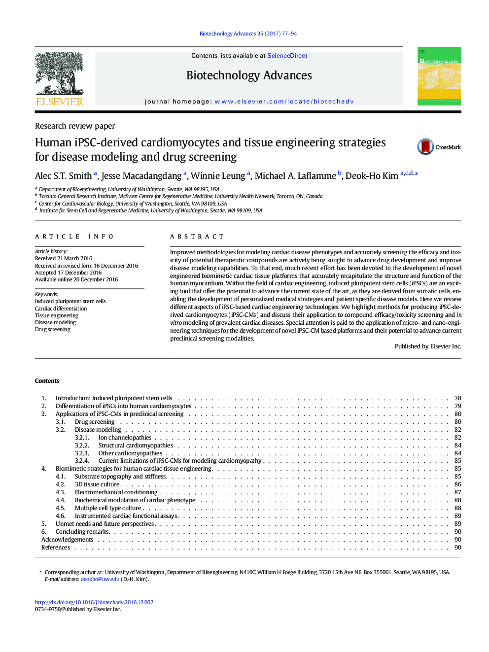 Research review paperHuman iPSC-derived cardiomyocytes and tissue engineering strategies for disease modeling and drug screening