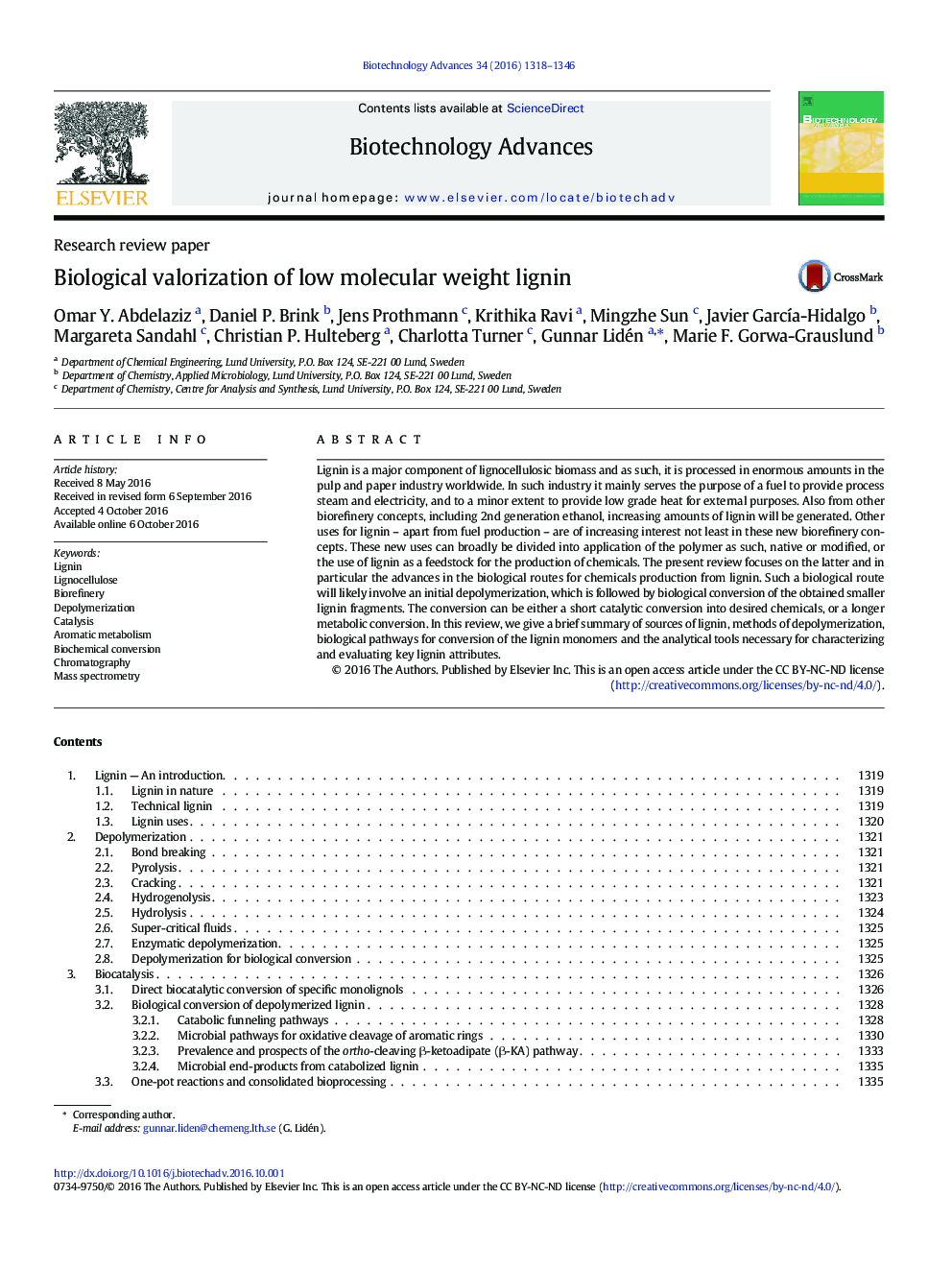 Research review paperBiological valorization of low molecular weight lignin