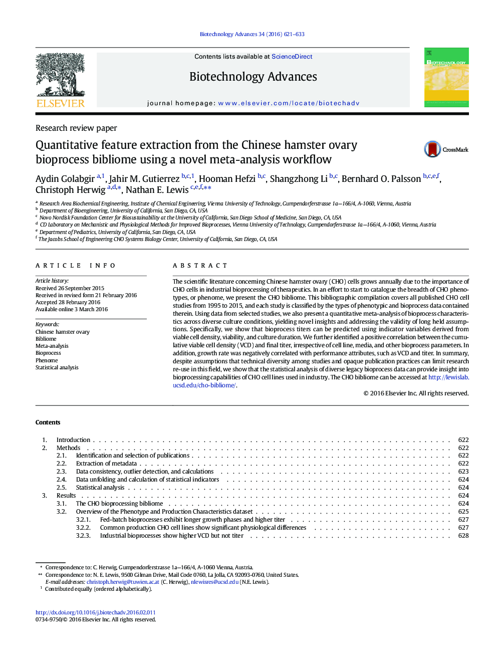 Research review paperQuantitative feature extraction from the Chinese hamster ovary bioprocess bibliome using a novel meta-analysis workflow