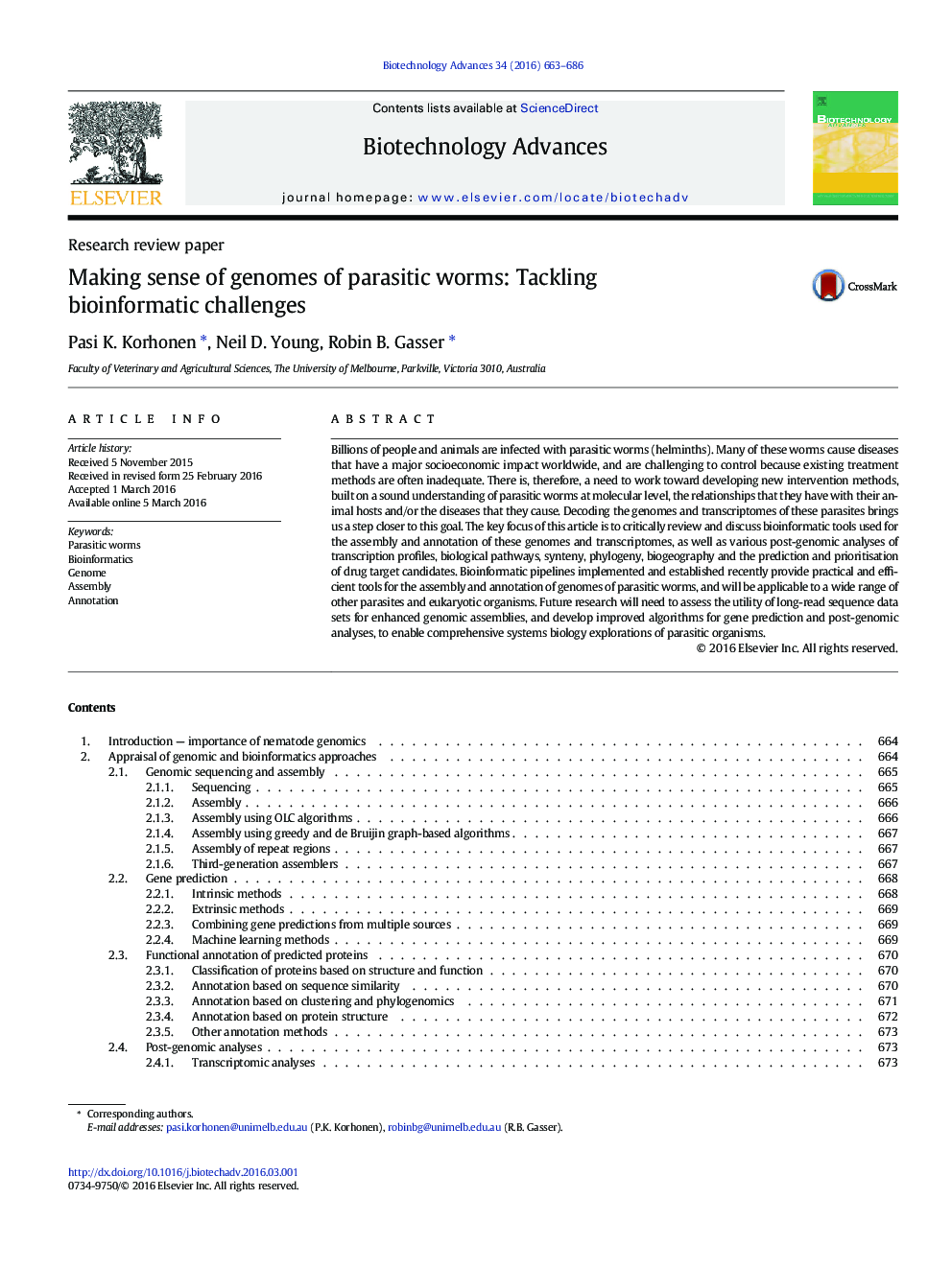Research review paperMaking sense of genomes of parasitic worms: Tackling bioinformatic challenges