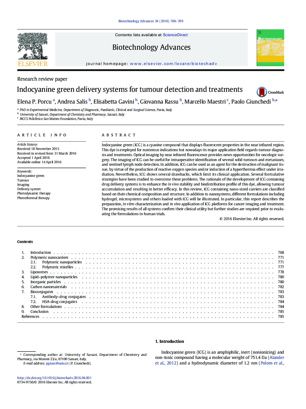 Research review paperIndocyanine green delivery systems for tumour detection and treatments