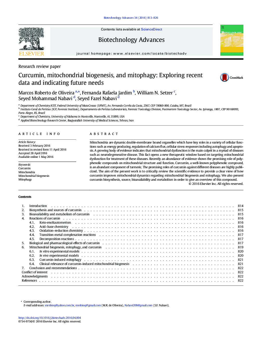 Research review paperCurcumin, mitochondrial biogenesis, and mitophagy: Exploring recent data and indicating future needs