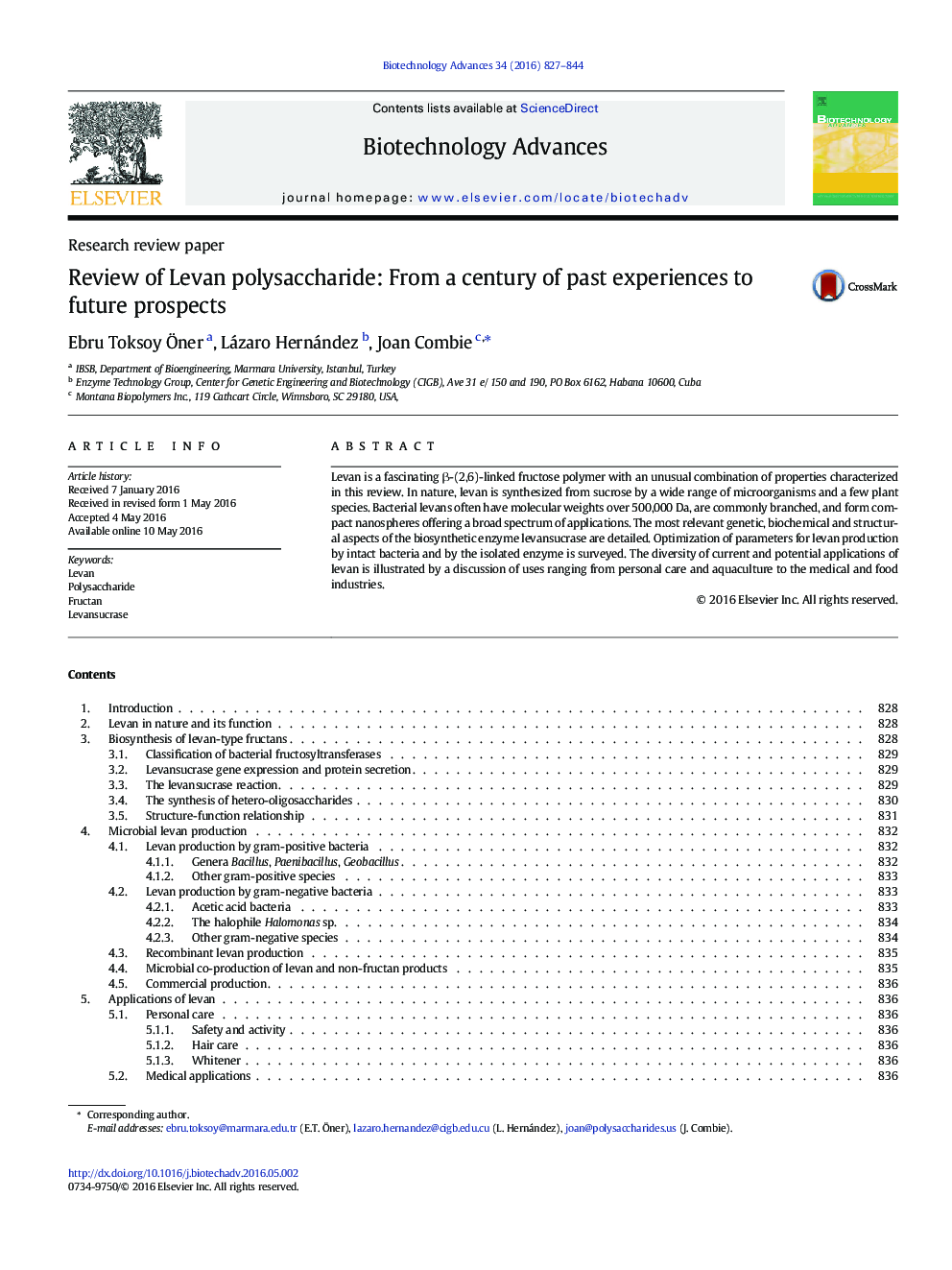 Research review paperReview of Levan polysaccharide: From a century of past experiences to future prospects