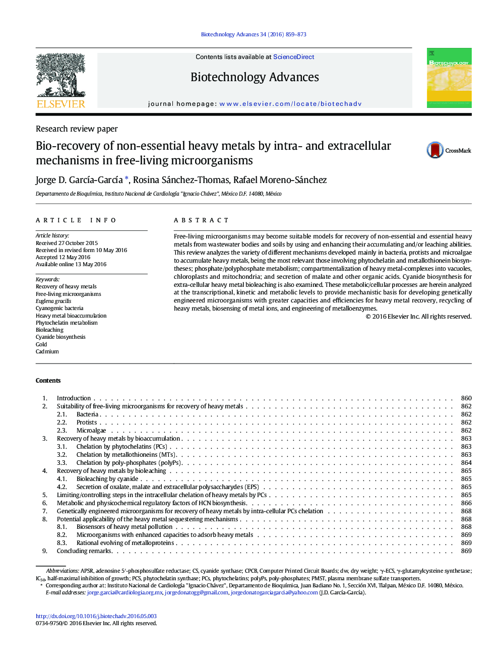 Research review paperBio-recovery of non-essential heavy metals by intra- and extracellular mechanisms in free-living microorganisms