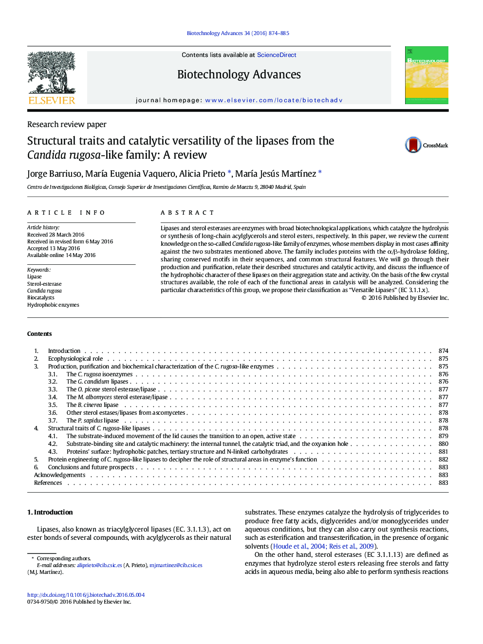 Research review paperStructural traits and catalytic versatility of the lipases from the Candida rugosa-like family: A review