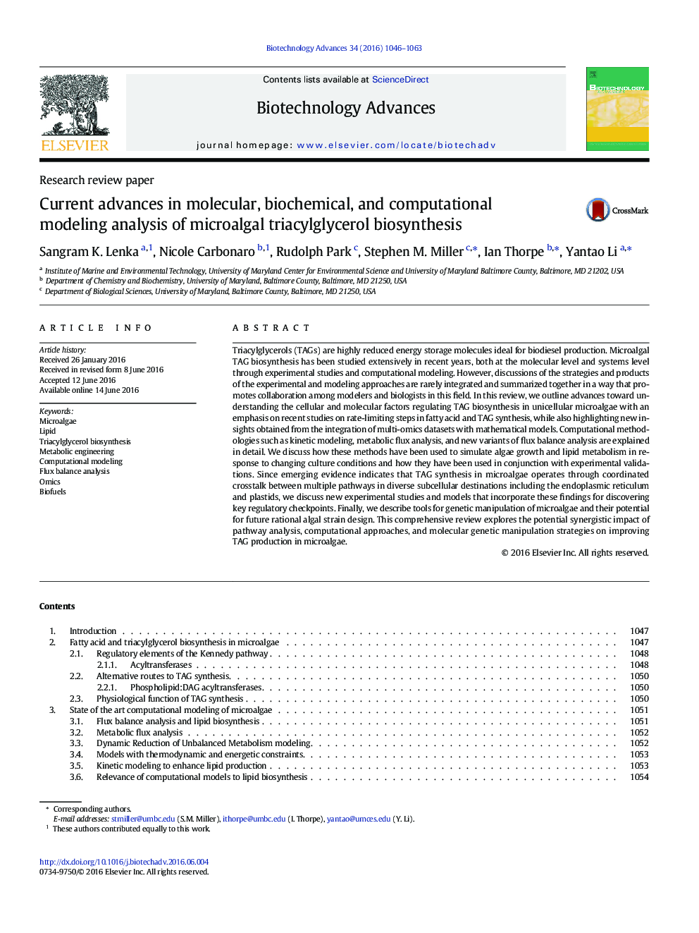 Current advances in molecular, biochemical, and computational modeling analysis of microalgal triacylglycerol biosynthesis