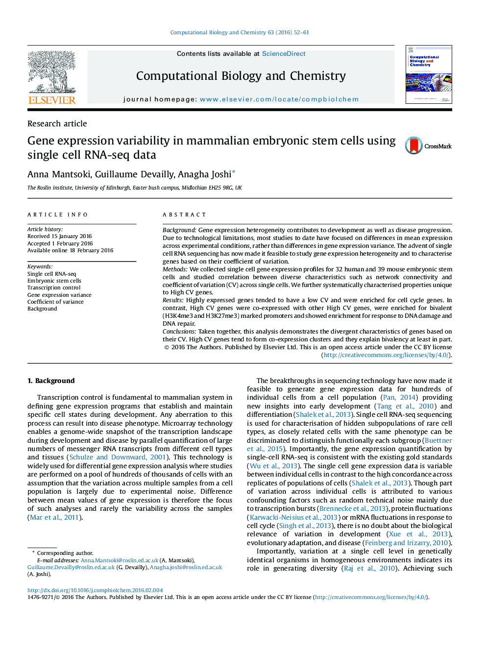 Research articleGene expression variability in mammalian embryonic stem cells using single cell RNA-seq data