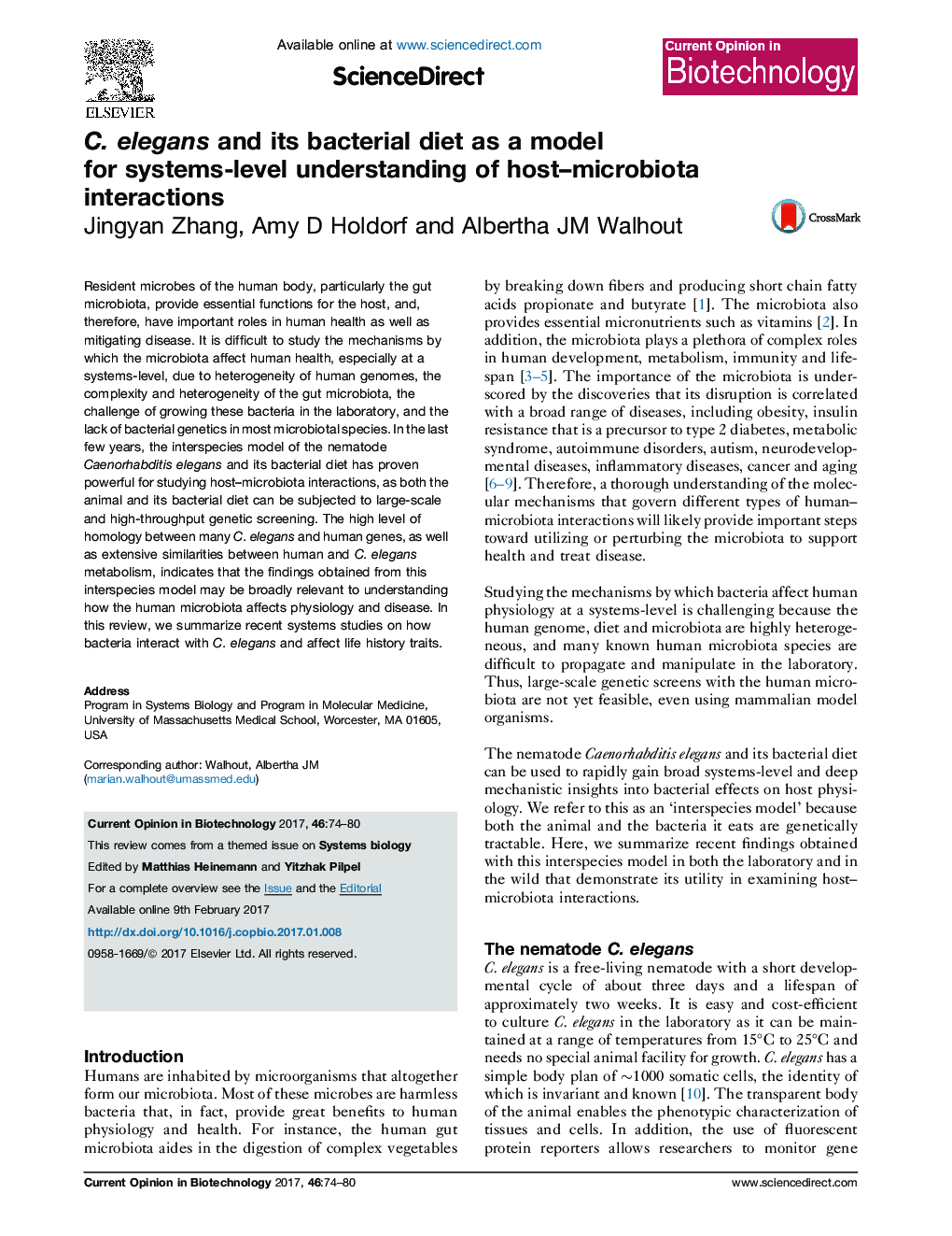 عکس صفحه اول مقاله: C. elegans and its bacterial diet as a model for systems-level understanding of host-microbiota interactions C. elegans and its bacterial diet as a model for systems-level understanding of host-microbiota interactions