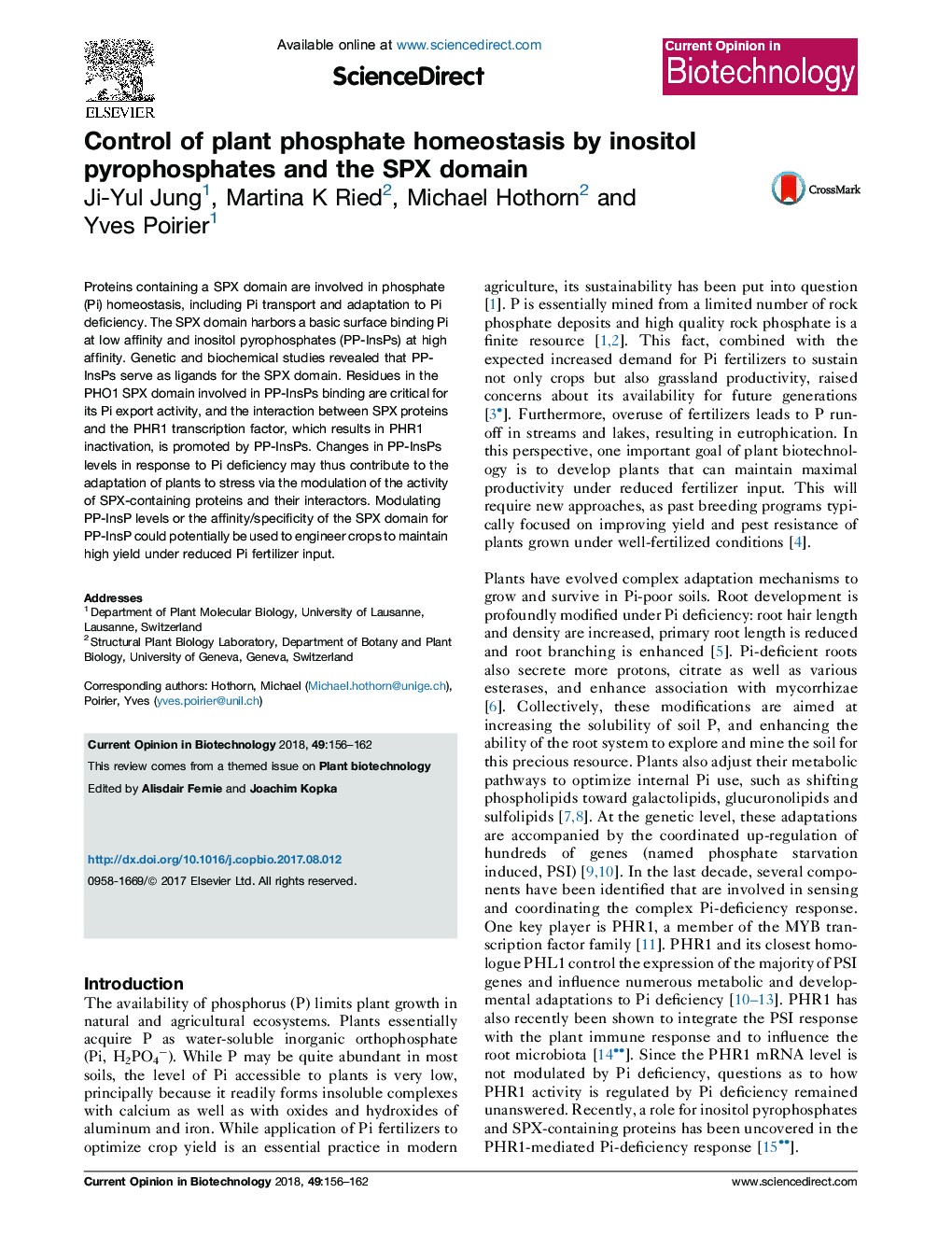 Control of plant phosphate homeostasis by inositol pyrophosphates and the SPX domain