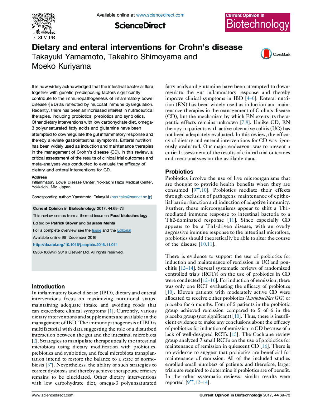 Dietary and enteral interventions for Crohn's disease