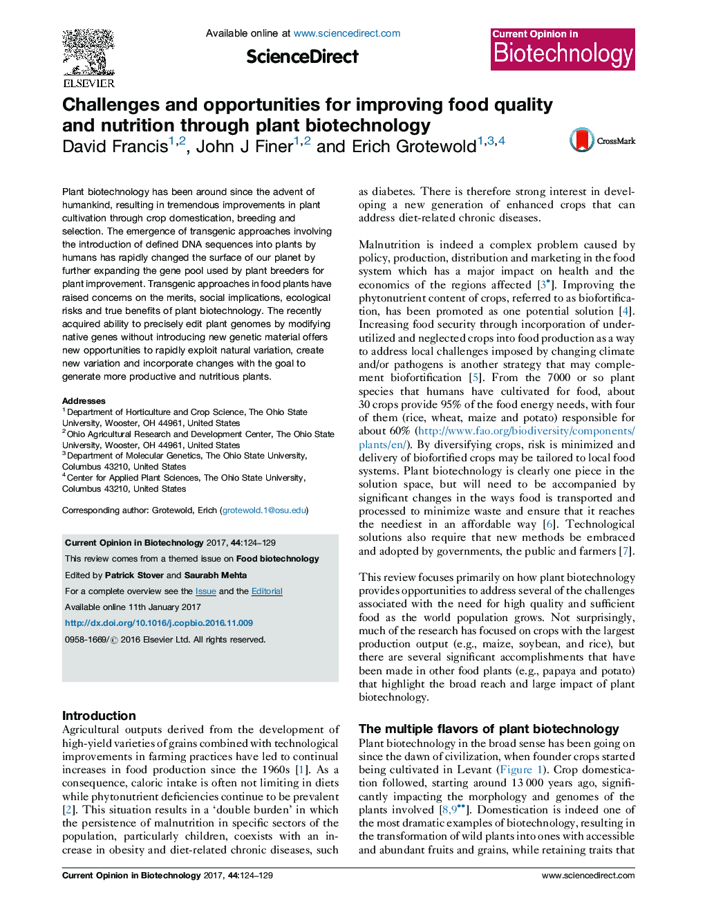 Challenges and opportunities for improving food quality and nutrition through plant biotechnology