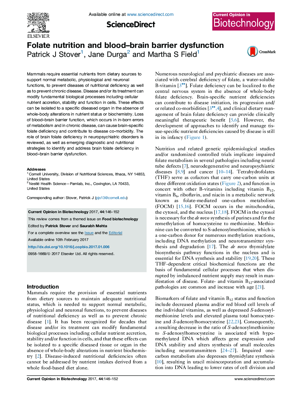 Folate nutrition and blood-brain barrier dysfunction