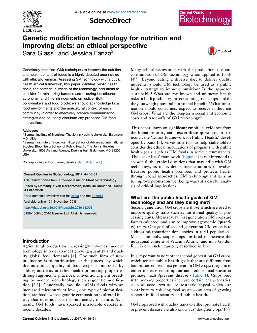 Genetic modification technology for nutrition and improving diets: an ethical perspective