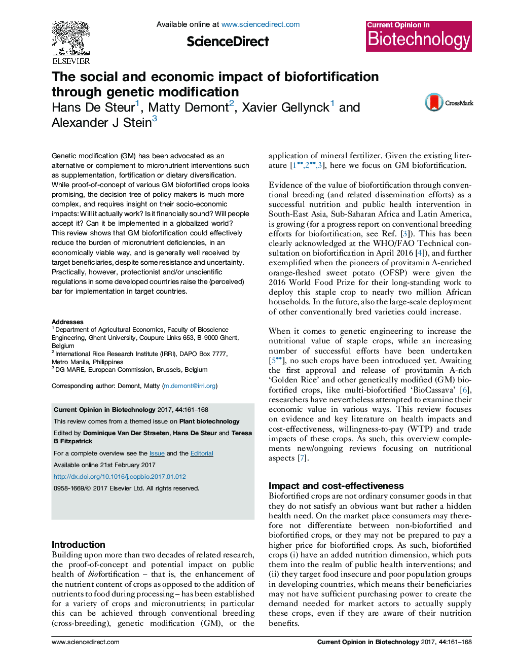 The social and economic impact of biofortification through genetic modification