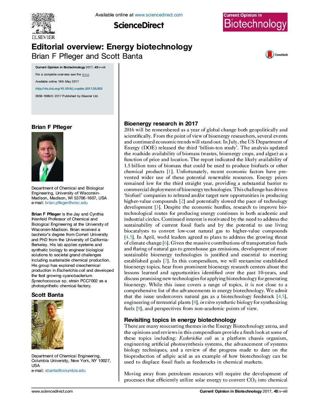 Editorial overview: Energy biotechnology