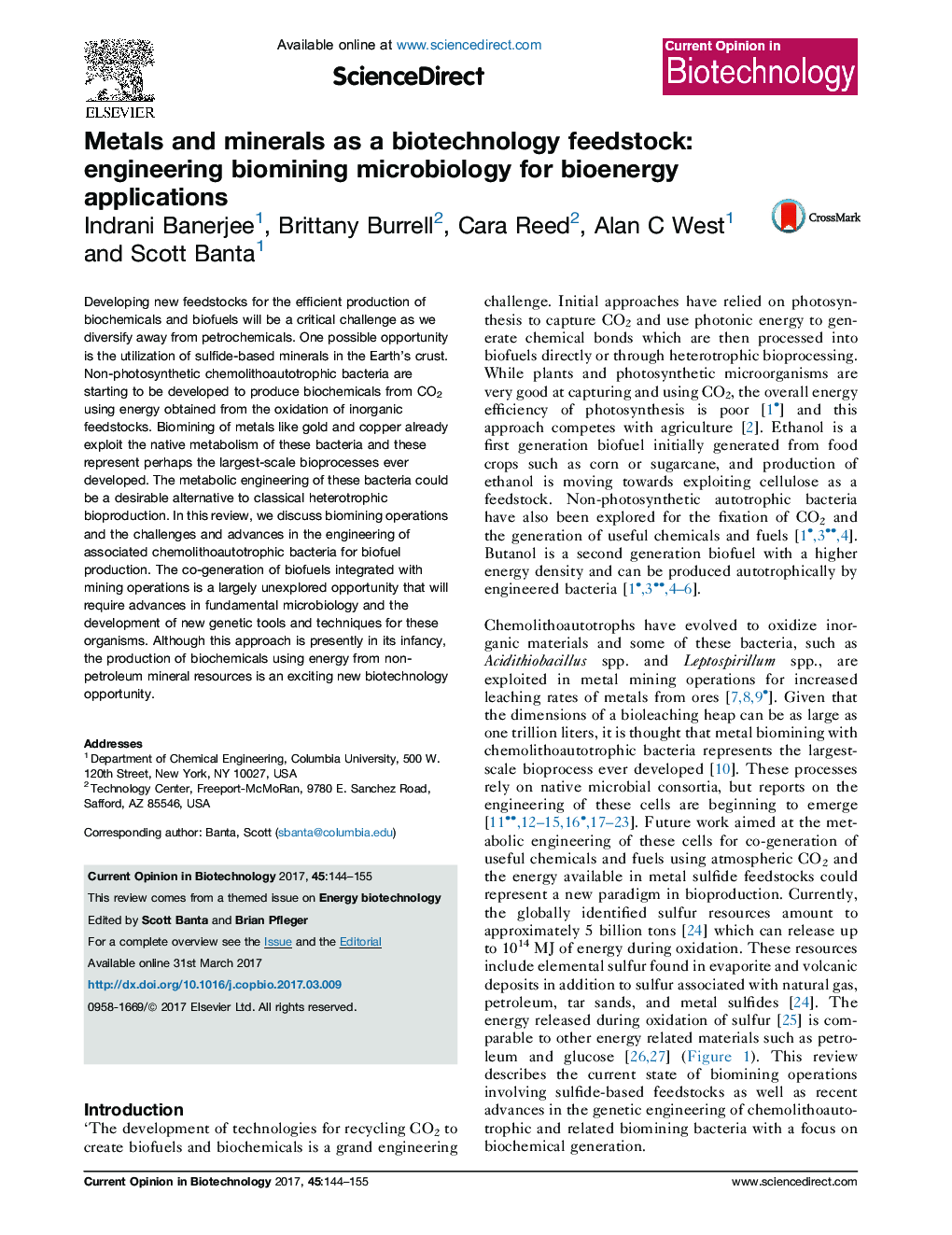 Metals and minerals as a biotechnology feedstock: engineering biomining microbiology for bioenergy applications