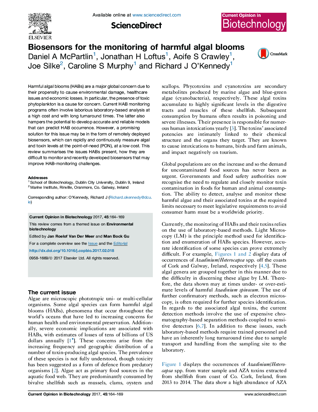 Biosensors for the monitoring of harmful algal blooms