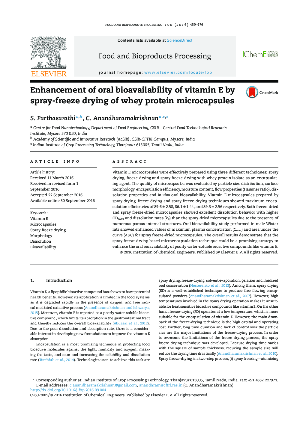 Enhancement of oral bioavailability of vitamin E by spray-freeze drying of whey protein microcapsules