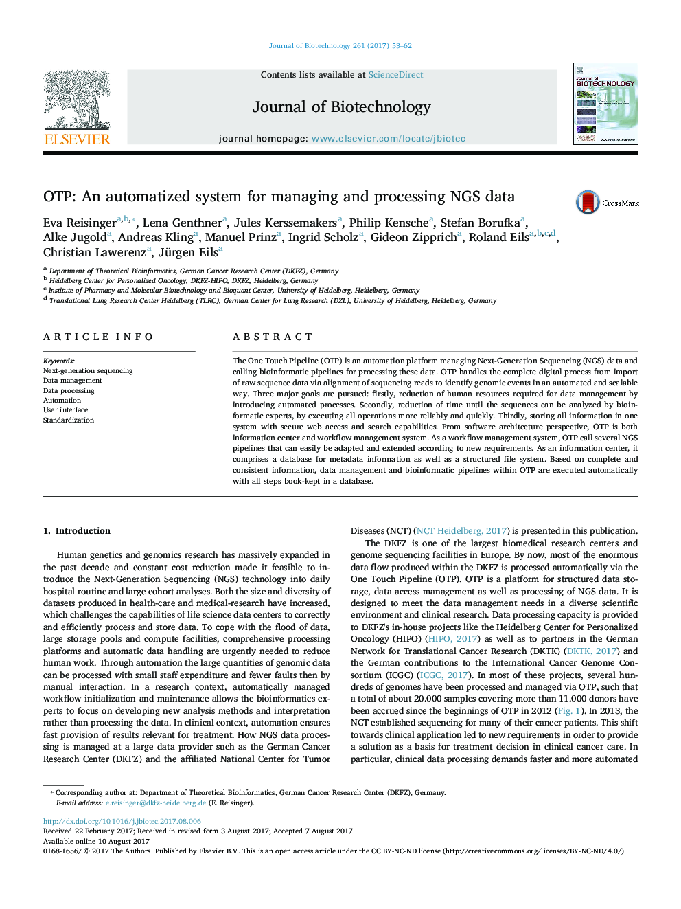 OTP: An automatized system for managing and processing NGS data