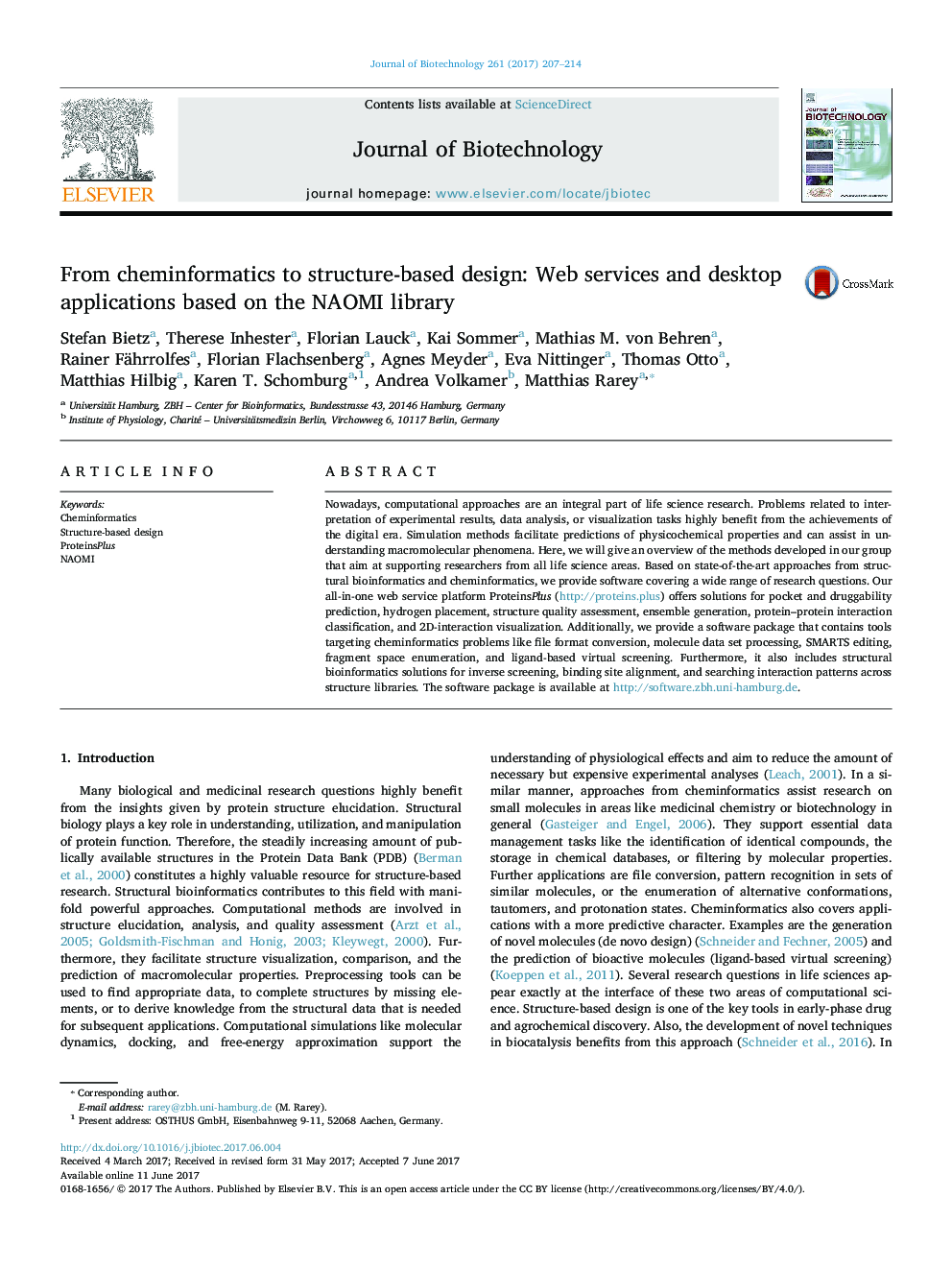 From cheminformatics to structure-based design: Web services and desktop applications based on the NAOMI library