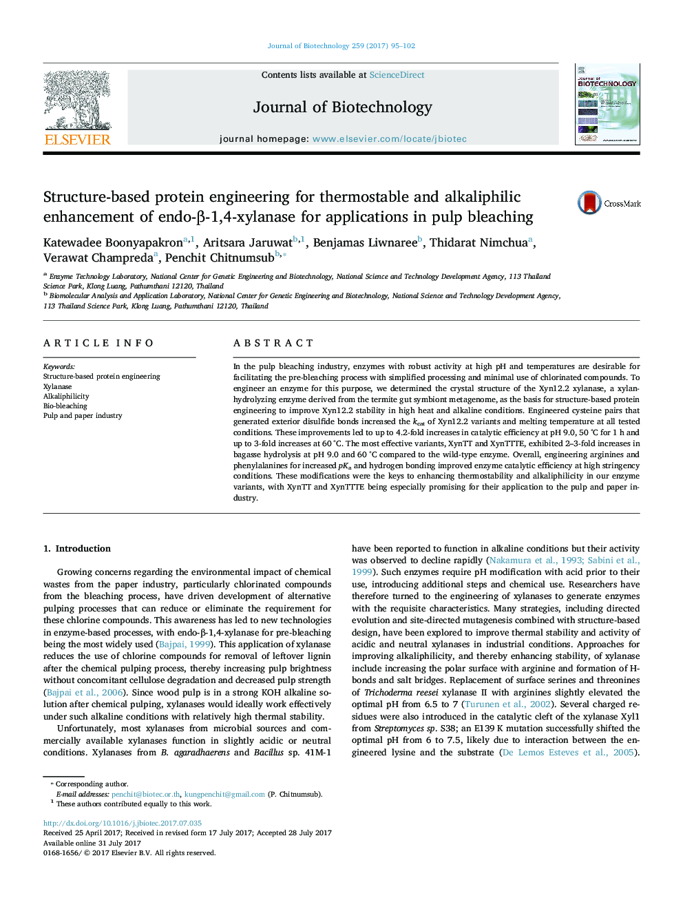 Structure-based protein engineering for thermostable and alkaliphilic enhancement of endo-Î²-1,4-xylanase for applications in pulp bleaching