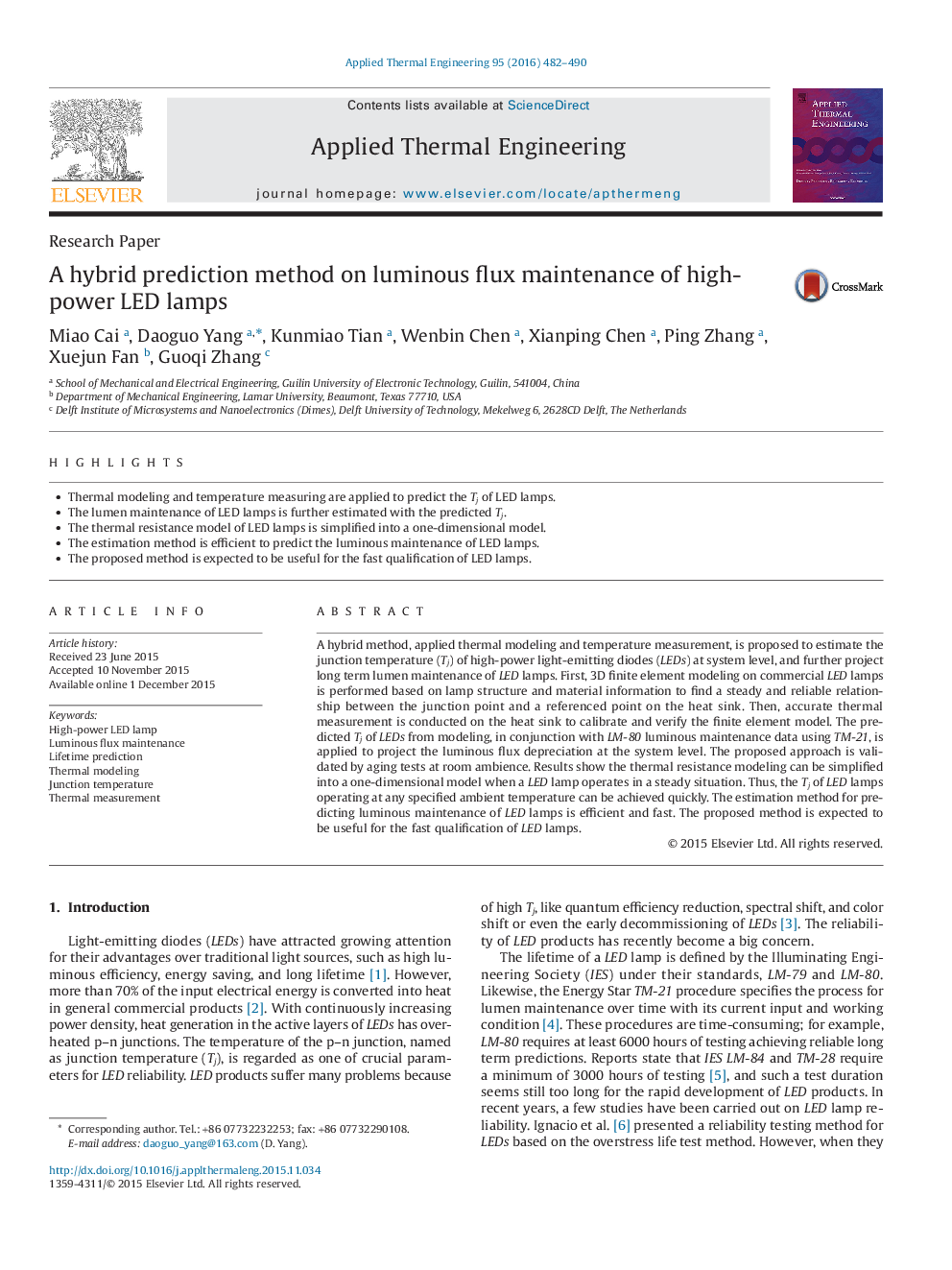 A hybrid prediction method on luminous flux maintenance of high-power LED lamps