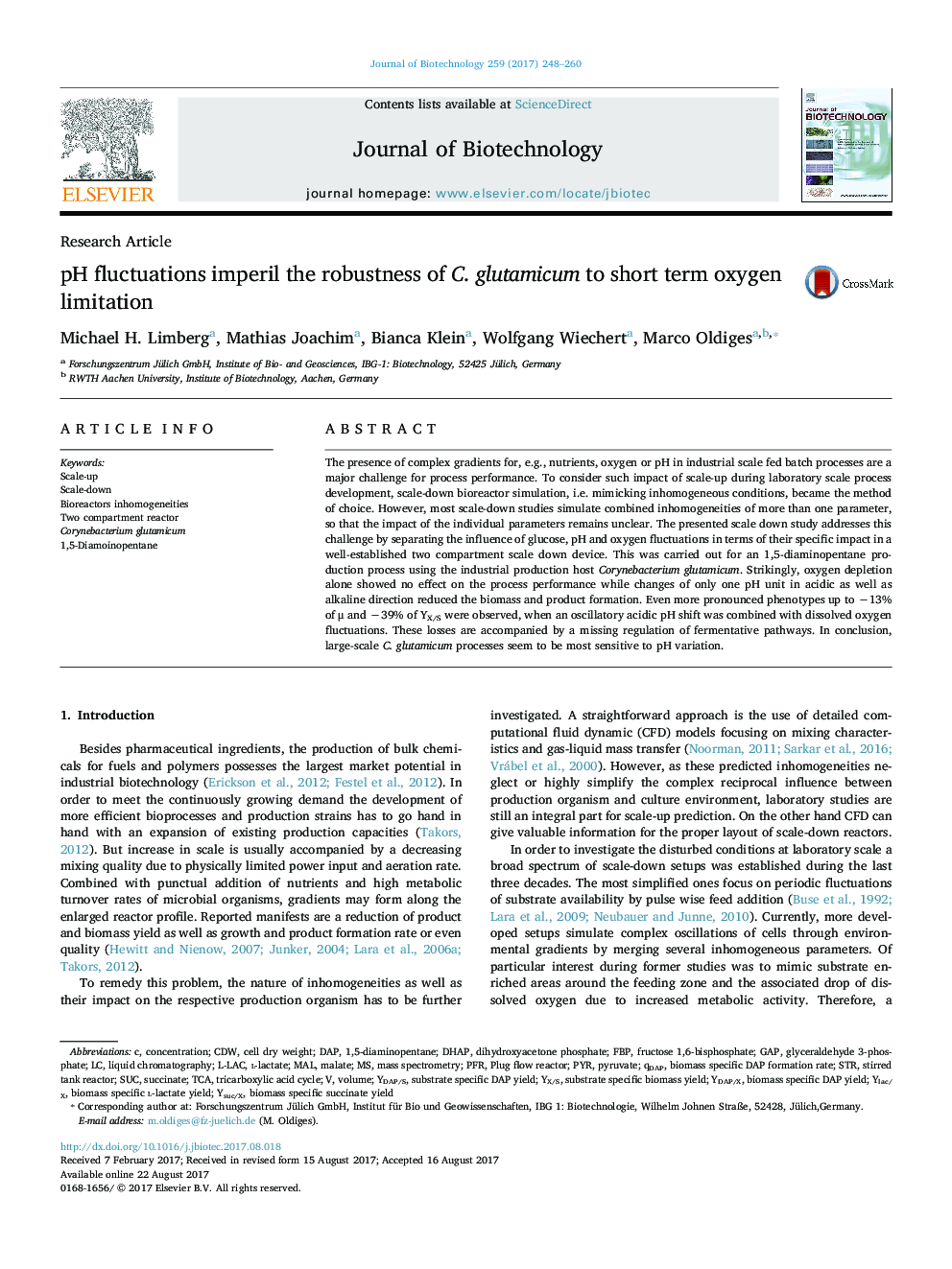Research ArticlepH fluctuations imperil the robustness of C. glutamicum to short term oxygen limitation