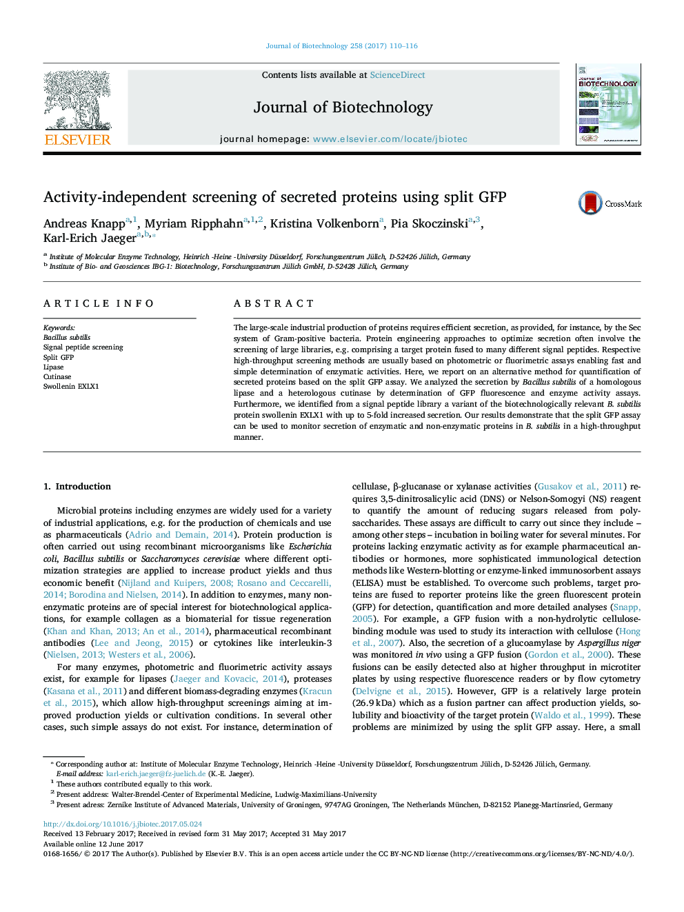 Activity-independent screening of secreted proteins using split GFP