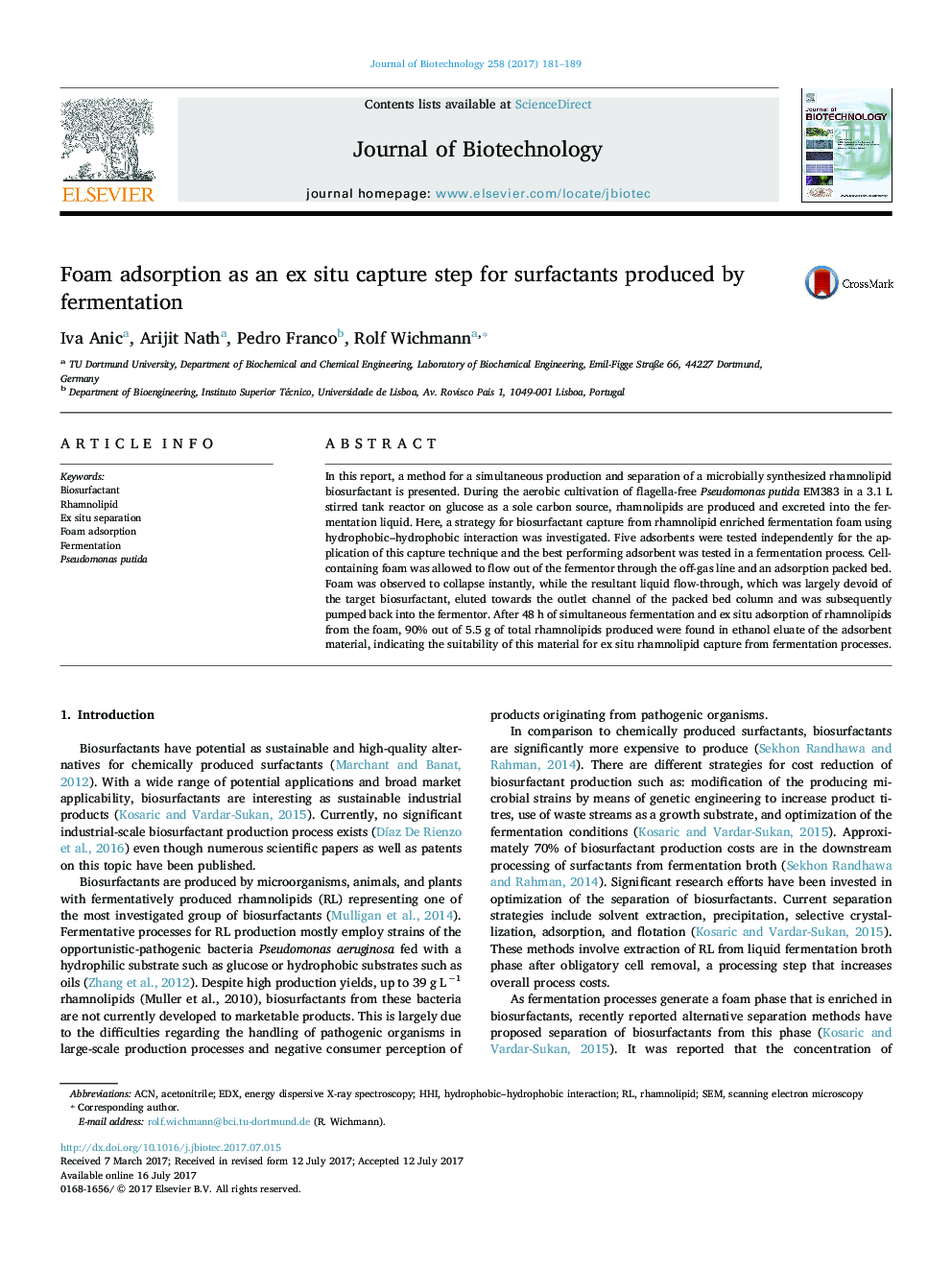 Foam adsorption as an ex situ capture step for surfactants produced by fermentation