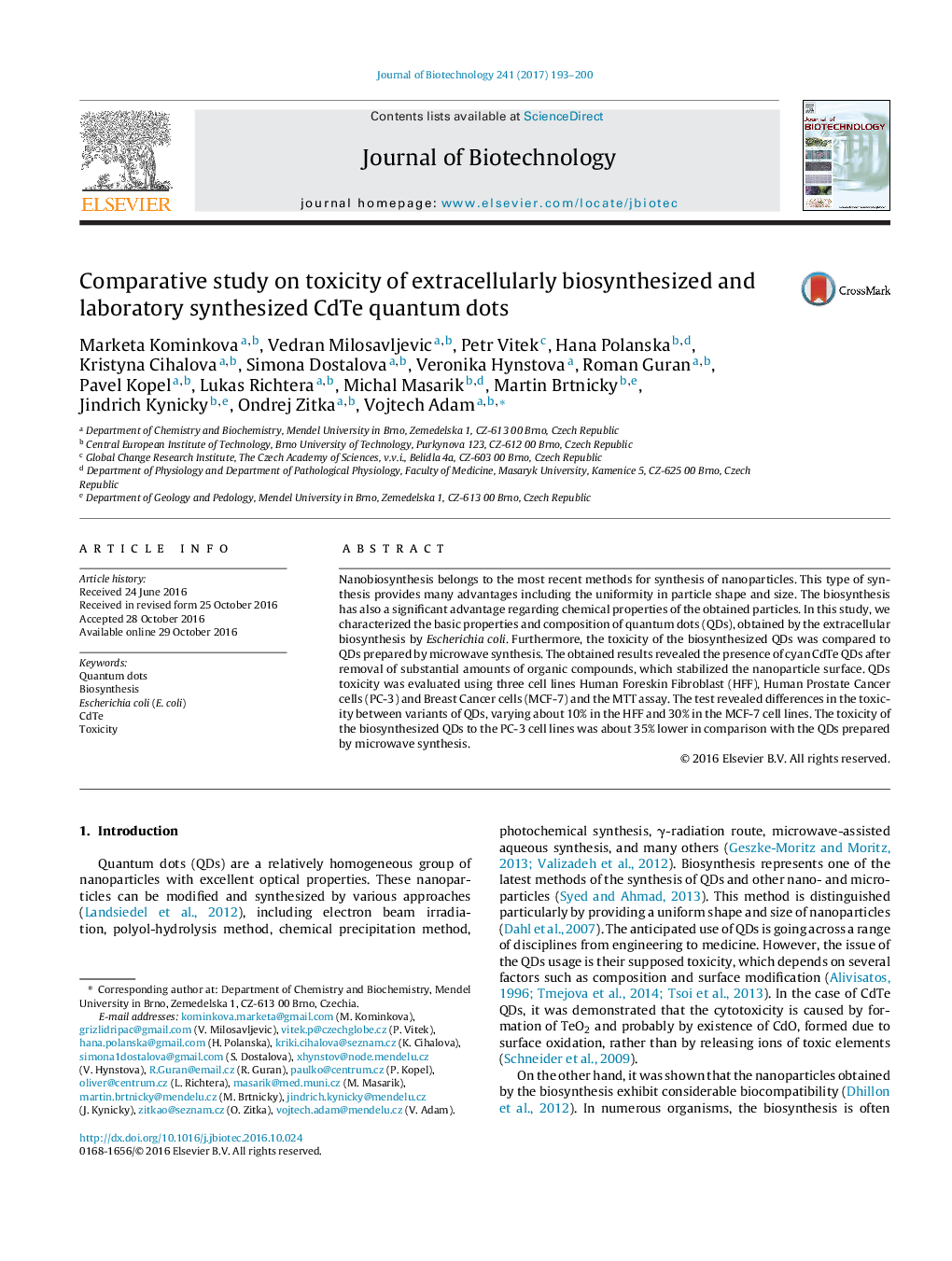 Comparative study on toxicity of extracellularly biosynthesized and laboratory synthesized CdTe quantum dots