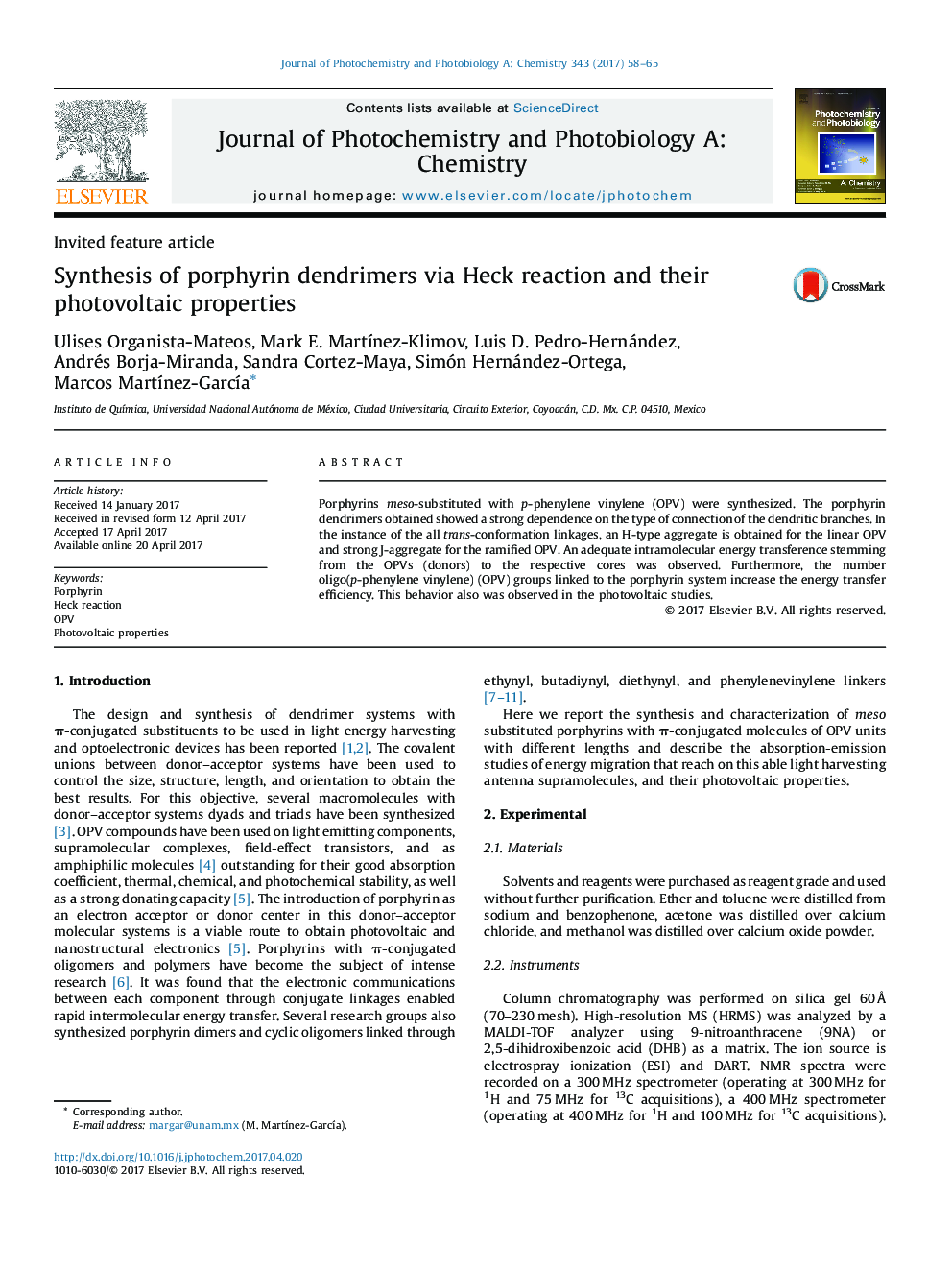 Invited feature articleSynthesis of porphyrin dendrimers via Heck reaction and their photovoltaic properties