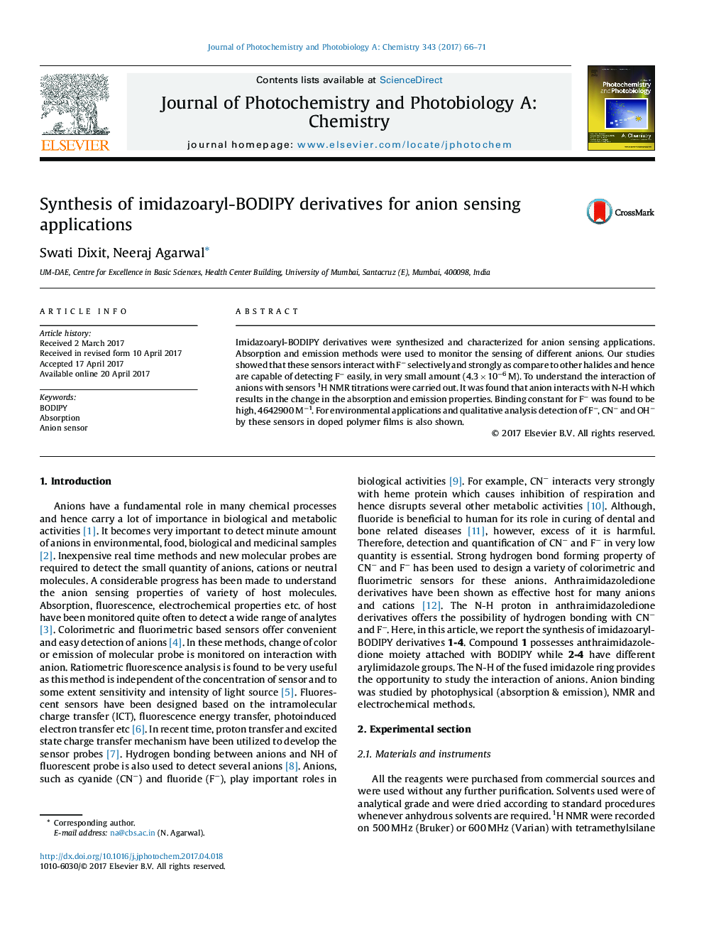 Synthesis of imidazoaryl-BODIPY derivatives for anion sensing applications