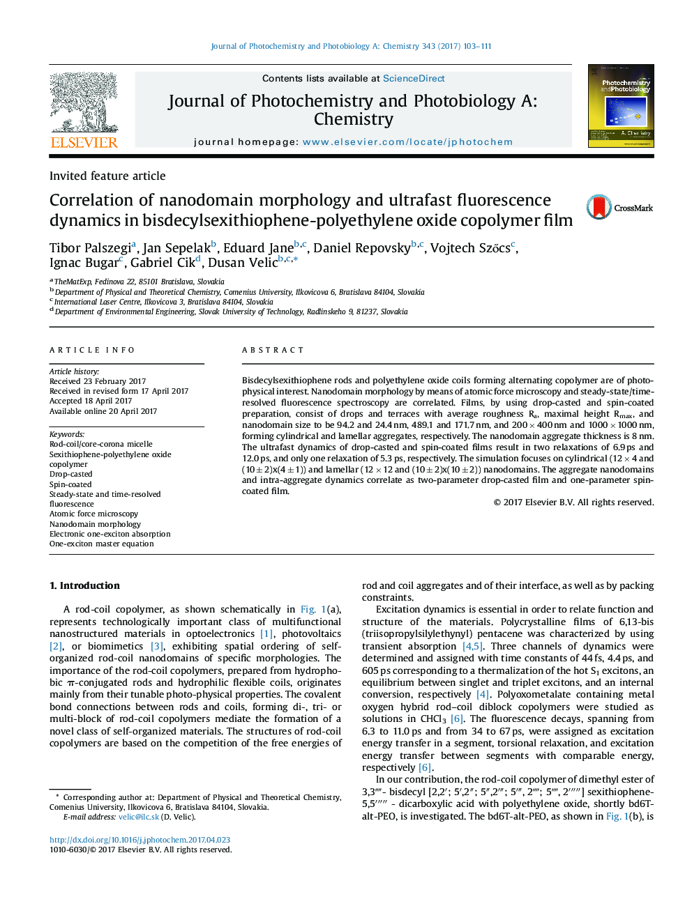 Invited feature articleCorrelation of nanodomain morphology and ultrafast fluorescence dynamics in bisdecylsexithiophene-polyethylene oxide copolymer film