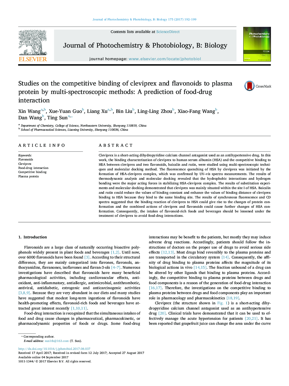 Studies on the competitive binding of cleviprex and flavonoids to plasma protein by multi-spectroscopic methods: A prediction of food-drug interaction